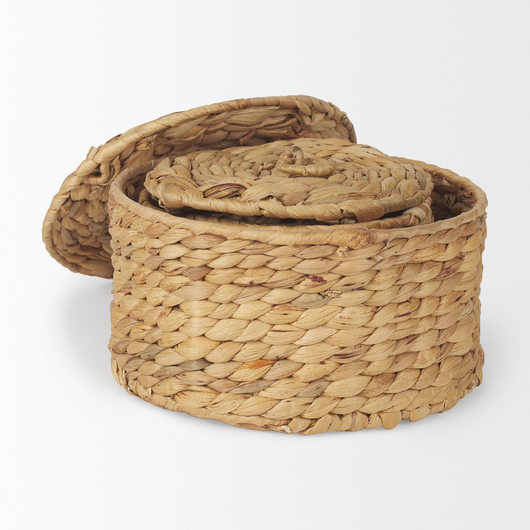 Kea Set of 3 Nesting Water Hyacinth Boxes with Lids Decor Mercana