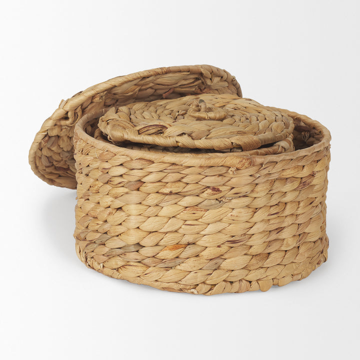 Kea Set of 3 Nesting Water Hyacinth Boxes with Lids Decor Mercana