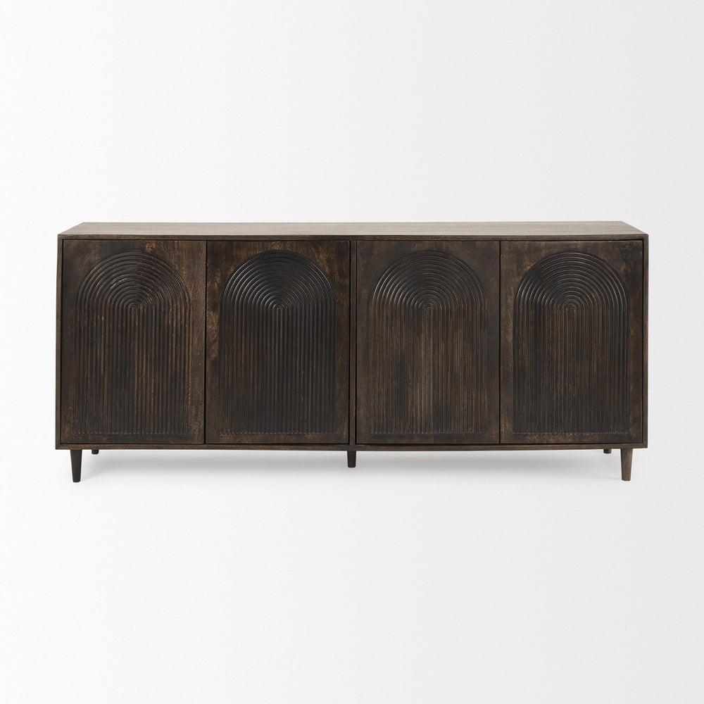 Tucker Dark Brown w/ Carved Arch Pattern 4 Door Sideboard Dining Room Mercana