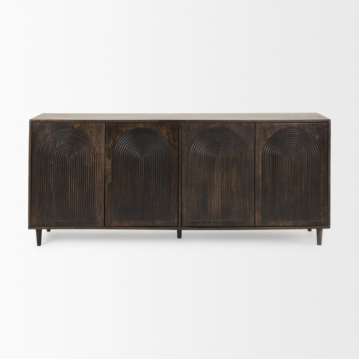 Tucker Dark Brown w/ Carved Arch Pattern 4 Door Sideboard Dining Room Mercana
