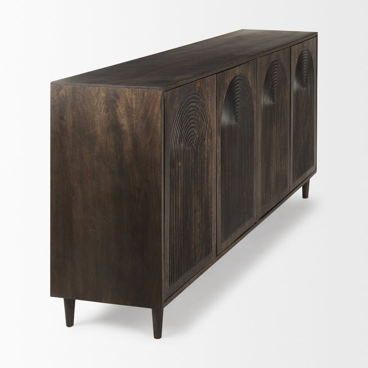 Tucker Dark Brown w/ Carved Arch Pattern 4 Door Sideboard Dining Room Mercana