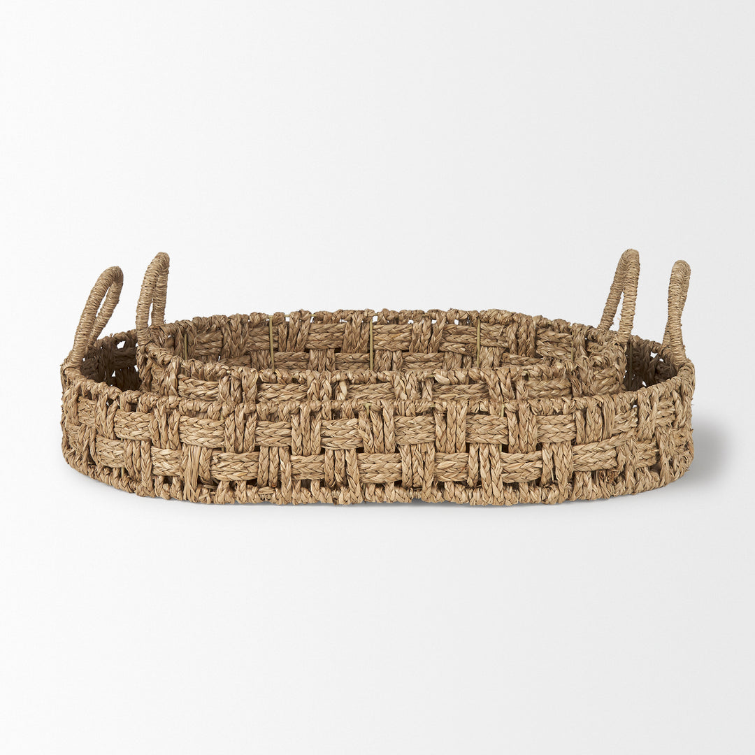 Haini Set of 2 Large Basketweave Seagrass Trays w/ Loop Handles Decor Mercana