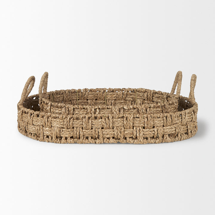 Haini Set of 2 Large Basketweave Seagrass Trays w/ Loop Handles Decor Mercana