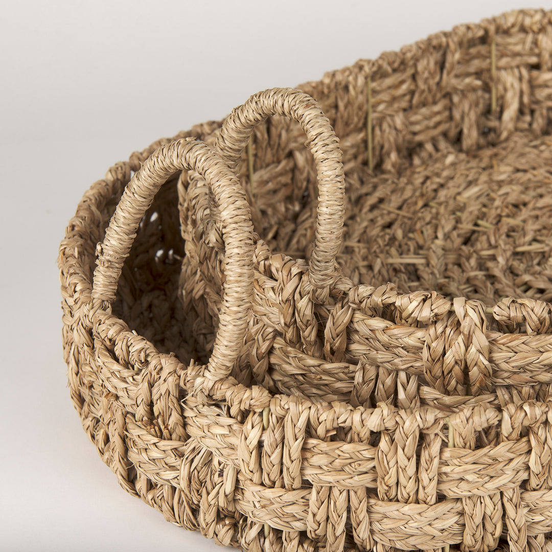 Haini Set of 2 Large Basketweave Seagrass Trays w/ Loop Handles Decor Mercana