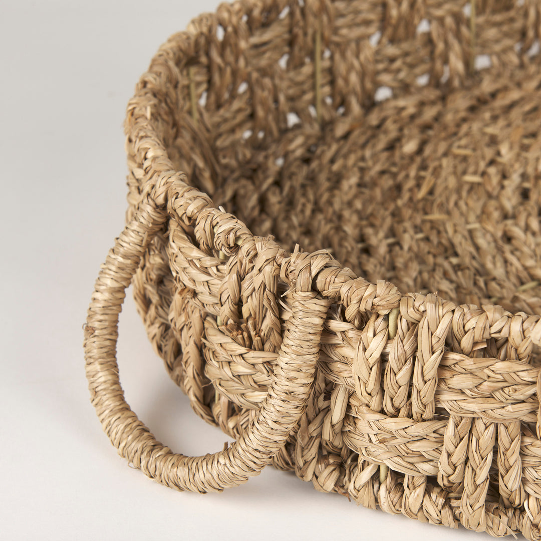 Haini Set of 2 Large Basketweave Seagrass Trays w/ Loop Handles Decor Mercana