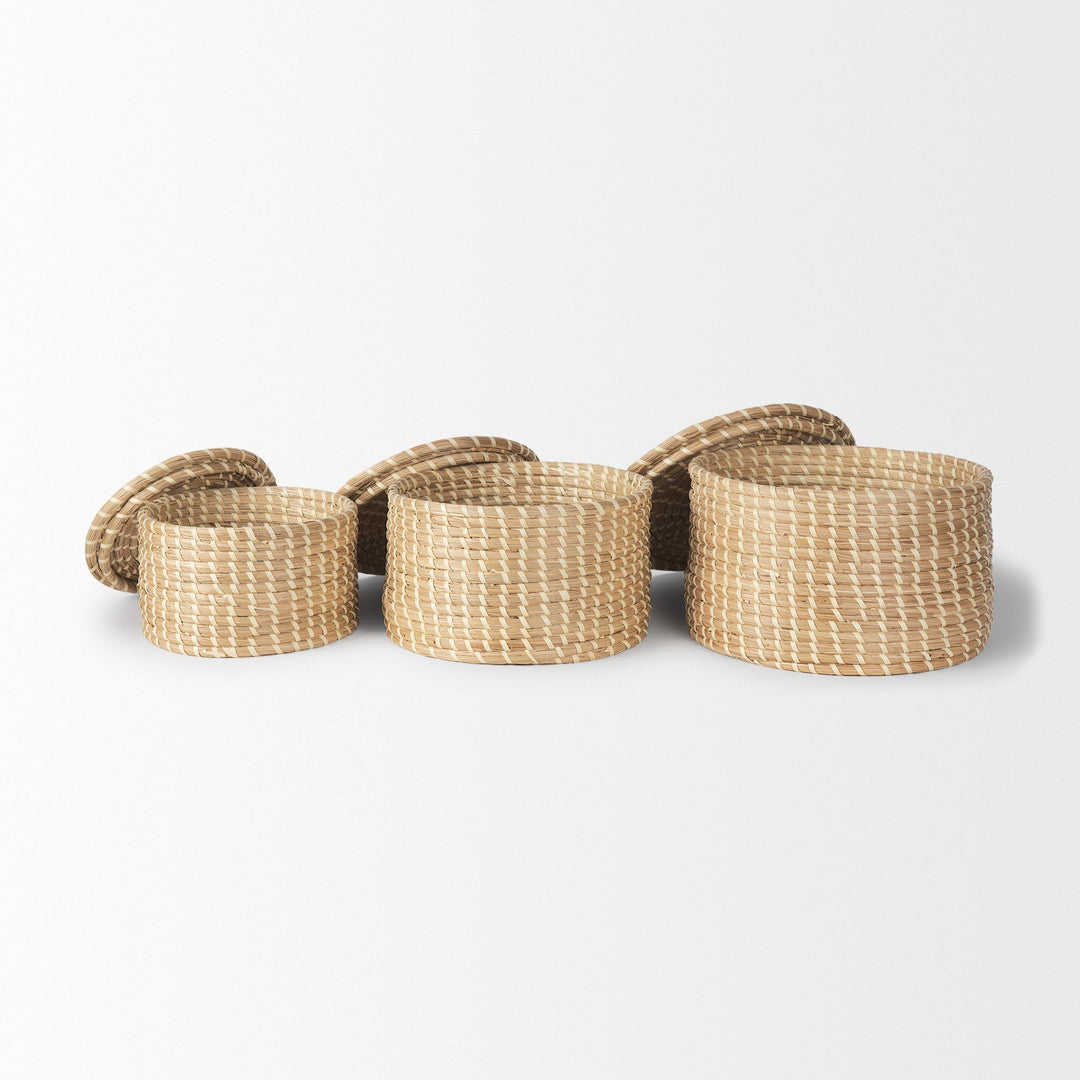 Kailini Set of 3 Nesting Seagrass & Palm Leaf Boxes with Lids Decor Mercana