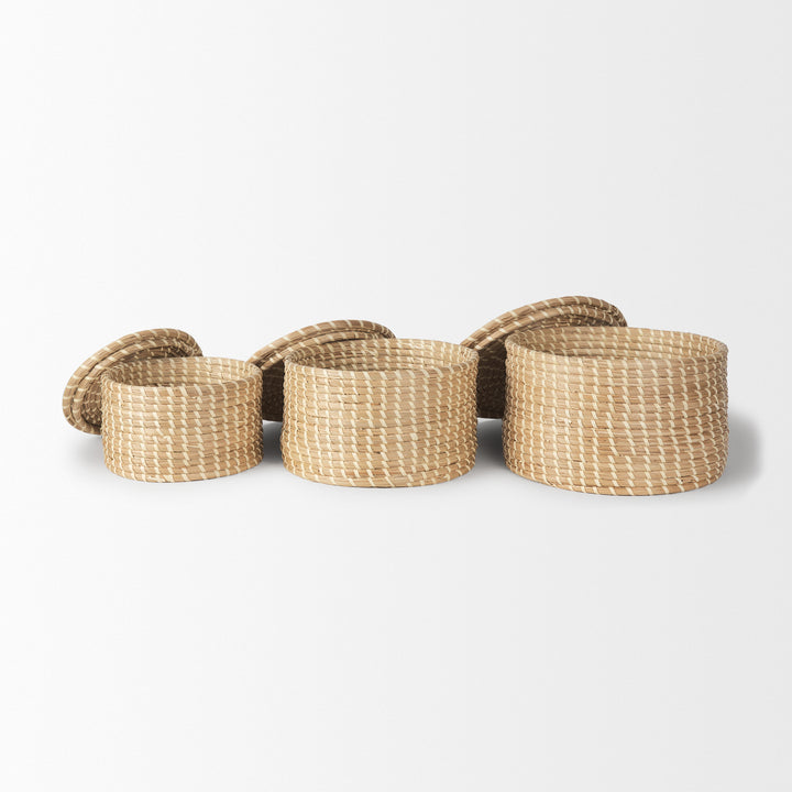 Kailini Set of 3 Nesting Seagrass & Palm Leaf Boxes with Lids Decor Mercana