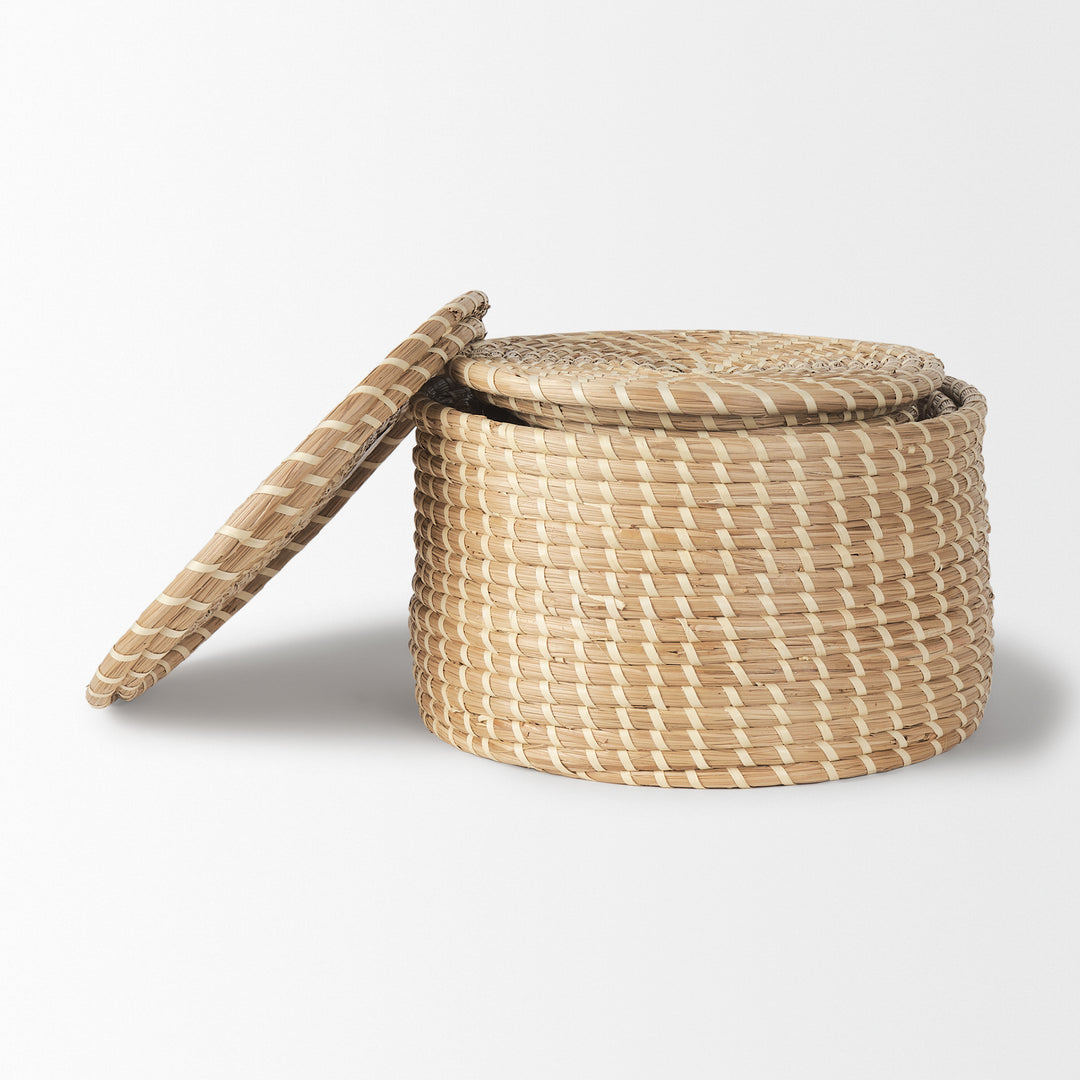 Kailini Set of 3 Nesting Seagrass & Palm Leaf Boxes with Lids Decor Mercana