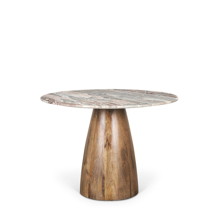 Allyson 42" Round Brown Wood Pedestal w/ Savar Pink Marble Top Dining Table Dining Room Mercana