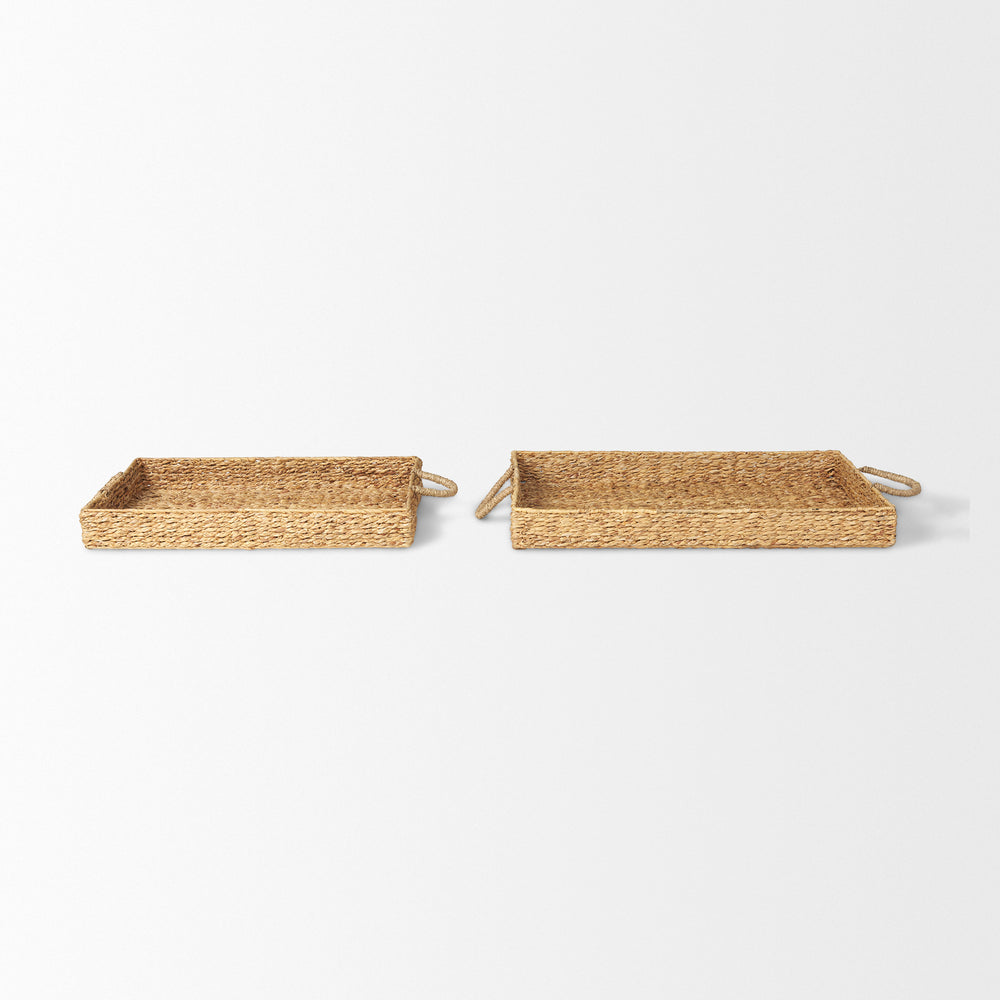Hona Set of 2 Large Recatangular Nesting Water Hyacinth Trays Decor Mercana