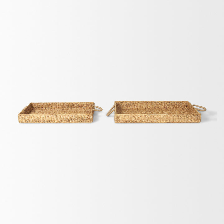 Hona Set of 2 Large Recatangular Nesting Water Hyacinth Trays Decor Mercana