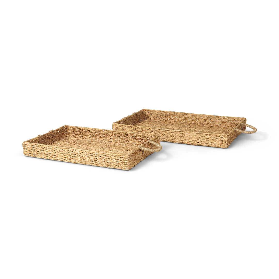 Hona Set of 2 Large Recatangular Nesting Water Hyacinth Trays Decor Mercana