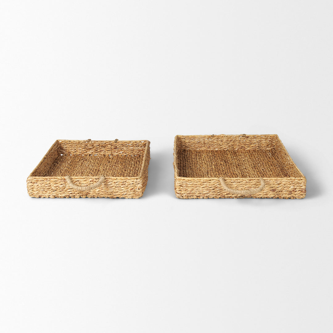 Hona Set of 2 Large Recatangular Nesting Water Hyacinth Trays Decor Mercana