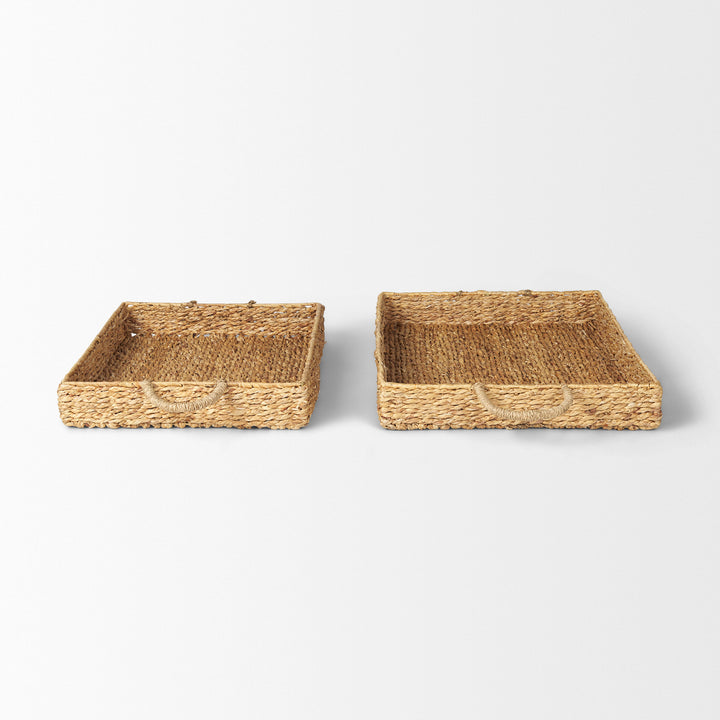 Hona Set of 2 Large Recatangular Nesting Water Hyacinth Trays Decor Mercana
