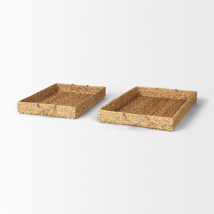 Hona Set of 2 Large Recatangular Nesting Water Hyacinth Trays Decor Mercana