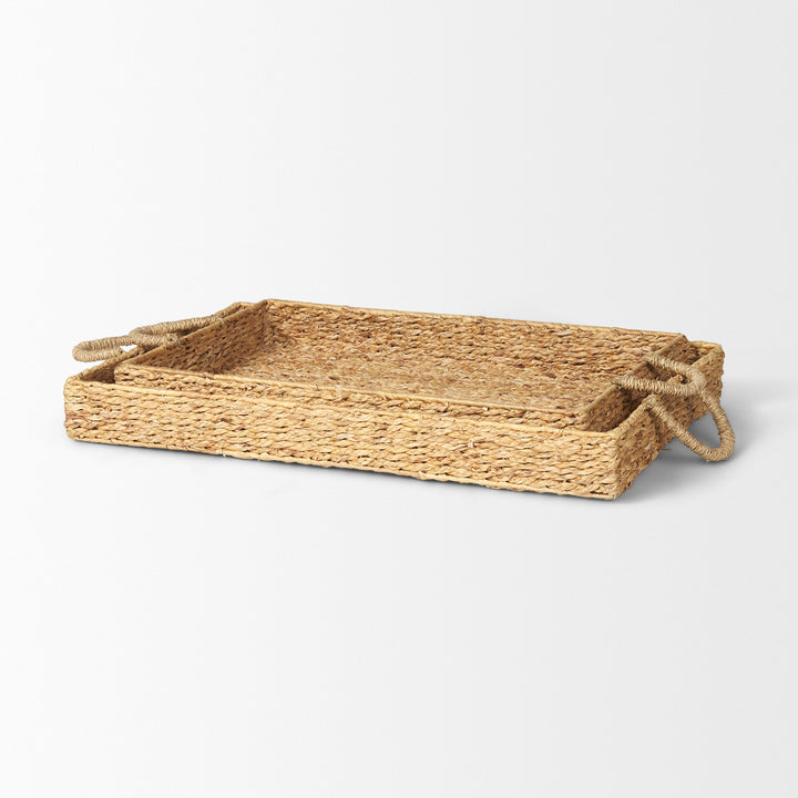 Hona Set of 2 Large Recatangular Nesting Water Hyacinth Trays Decor Mercana