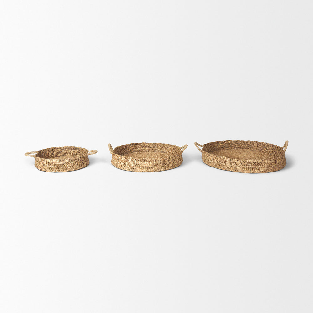Ulana Set of 3 Round Nesting Seagrass Trays w/ Loop Handles Decor Mercana
