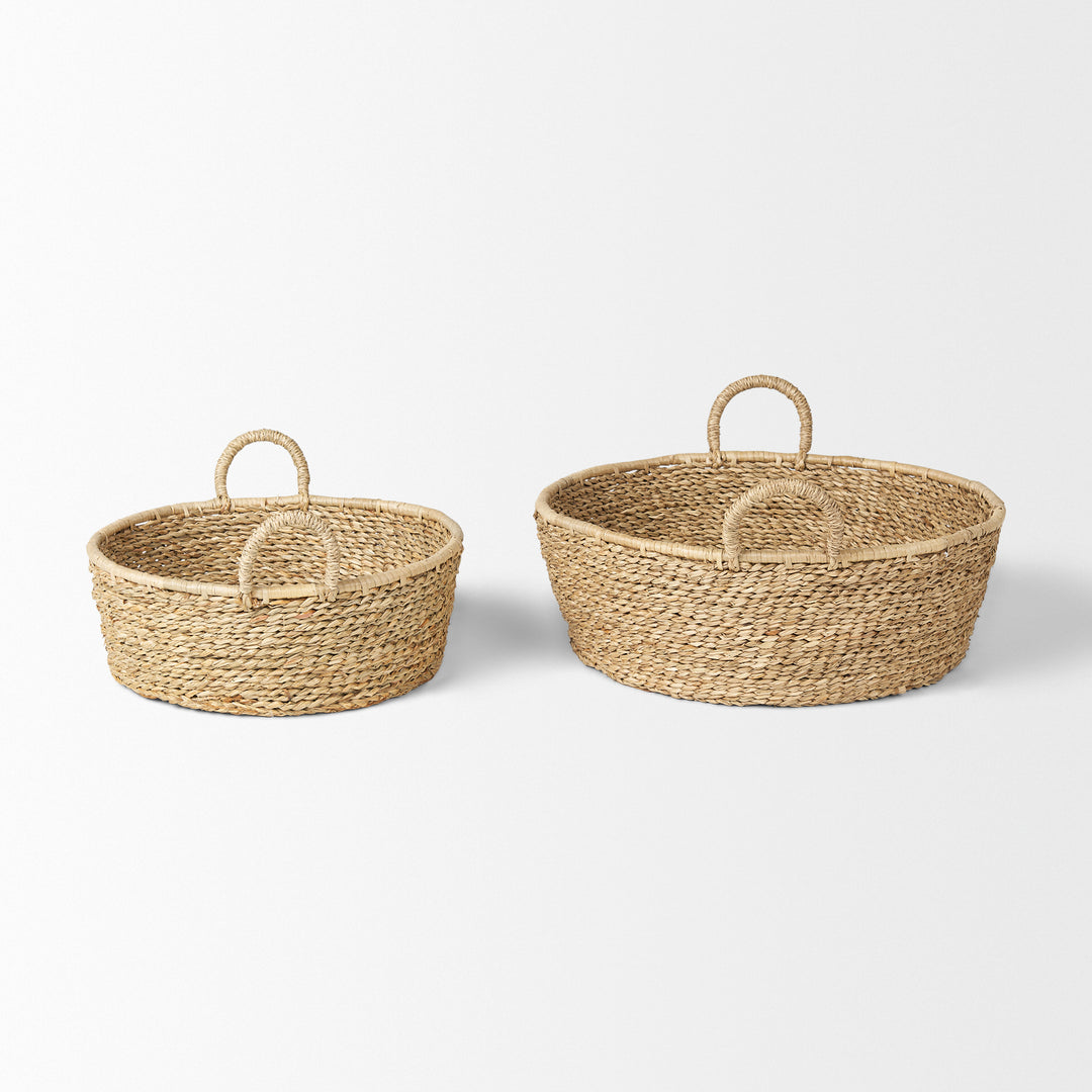 Ayanna Set of 2 Deep Nesting Seagrass Baskets w/ Handles Decor Mercana