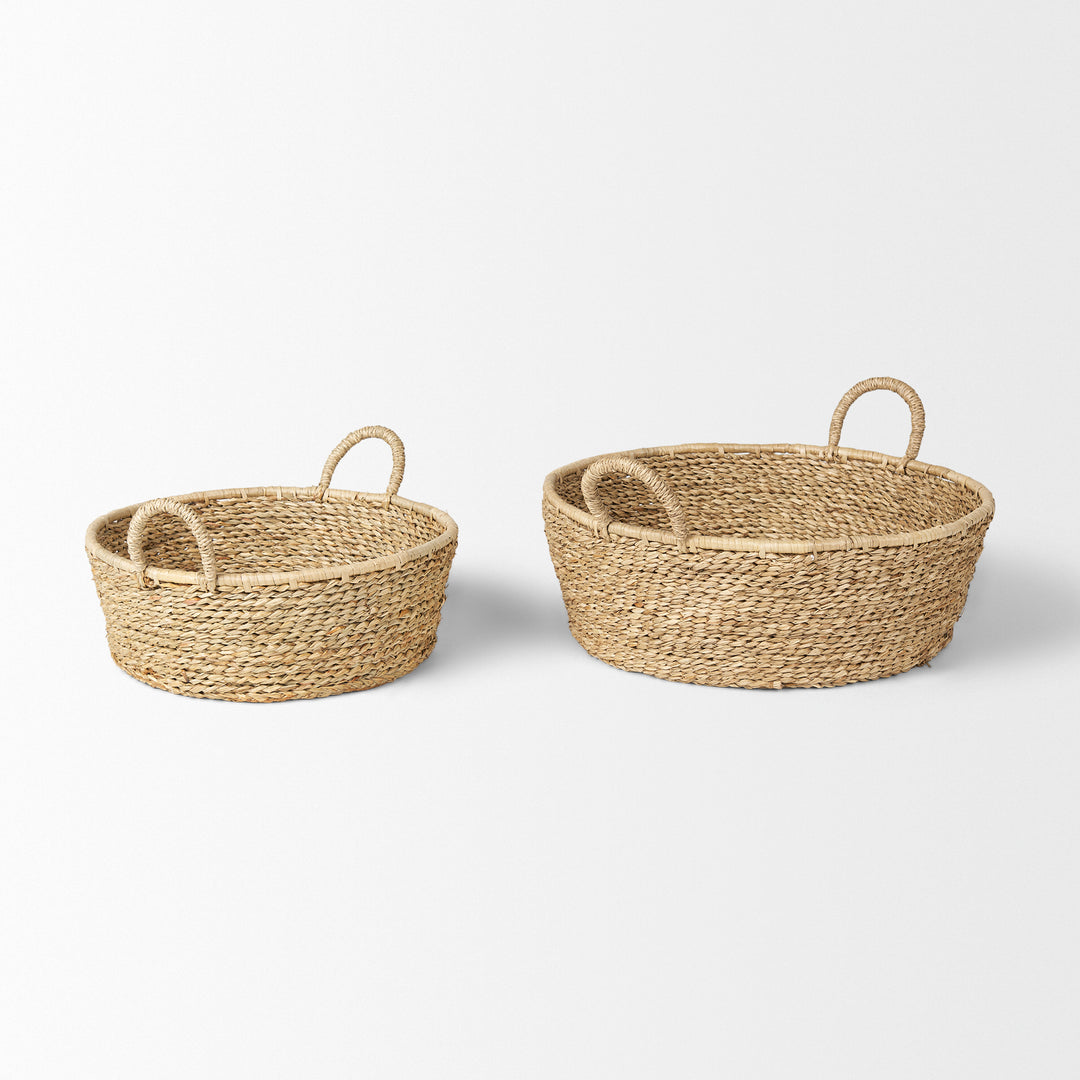 Ayanna Set of 2 Deep Nesting Seagrass Baskets w/ Handles Decor Mercana