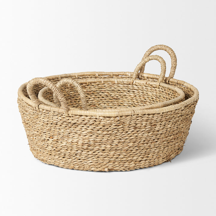 Ayanna Set of 2 Deep Nesting Seagrass Baskets w/ Handles Decor Mercana