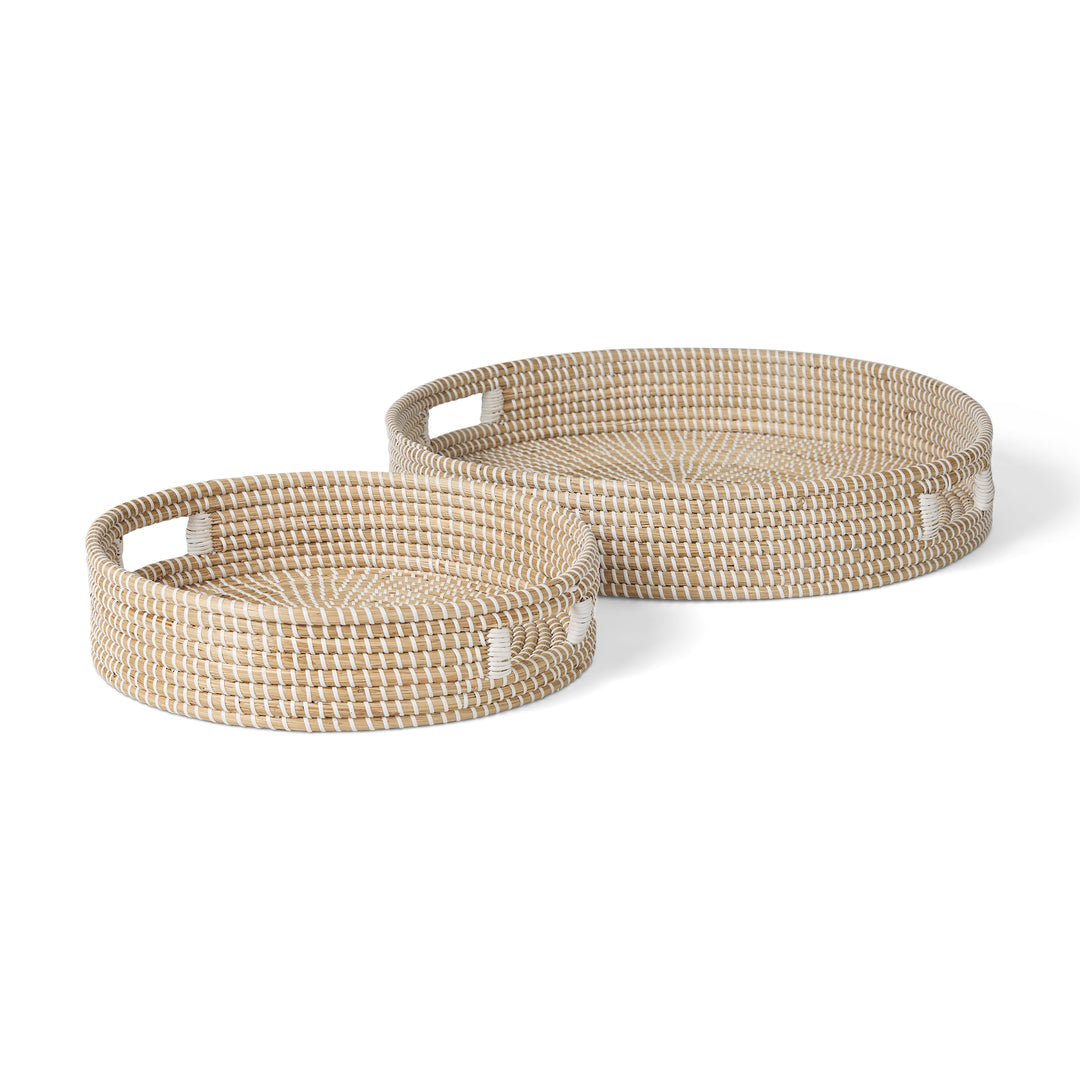 Kalama Set of 2 Large Round Seagrass Trays w/ Handles Decor Mercana