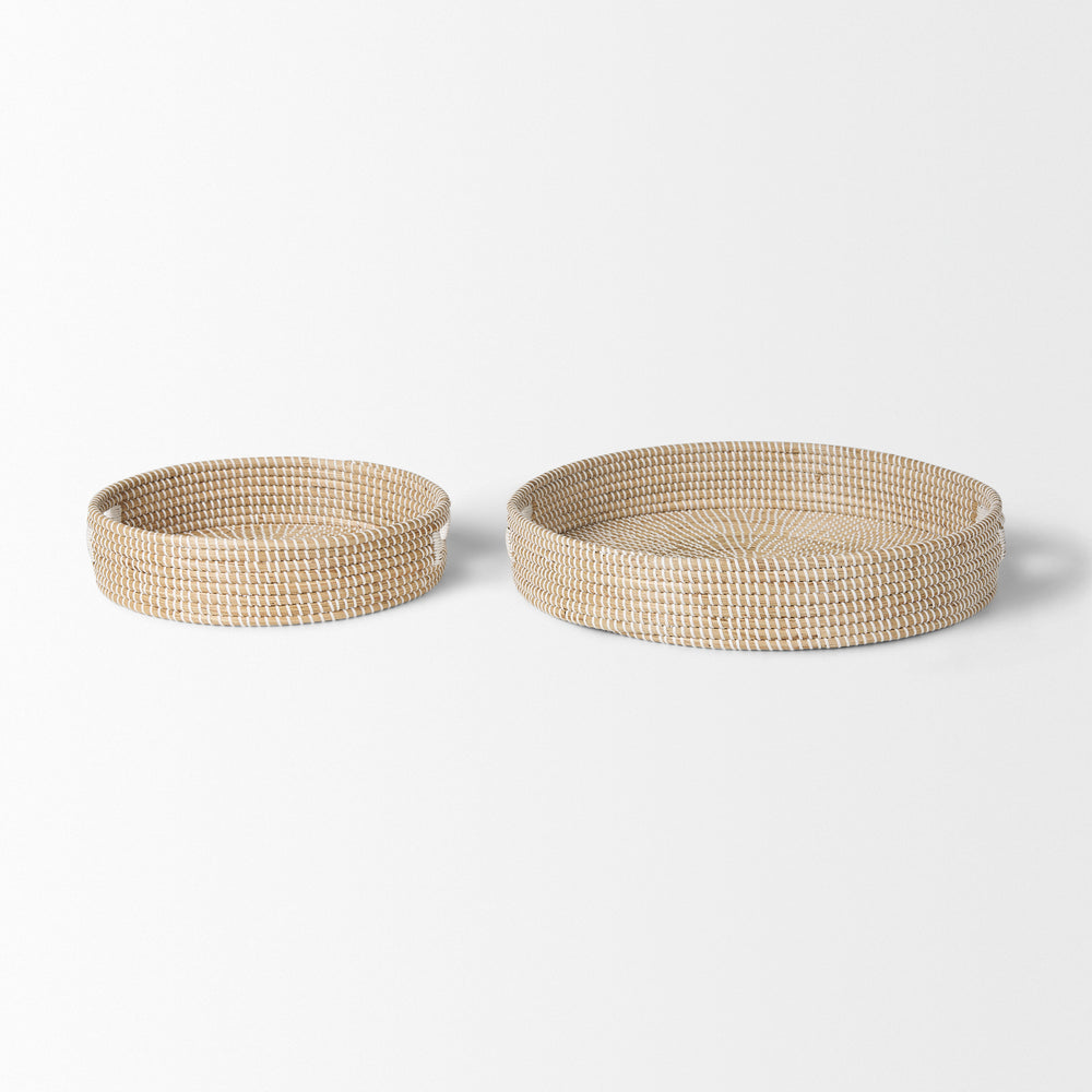 Kalama Set of 2 Large Round Seagrass Trays w/ Handles Decor Mercana