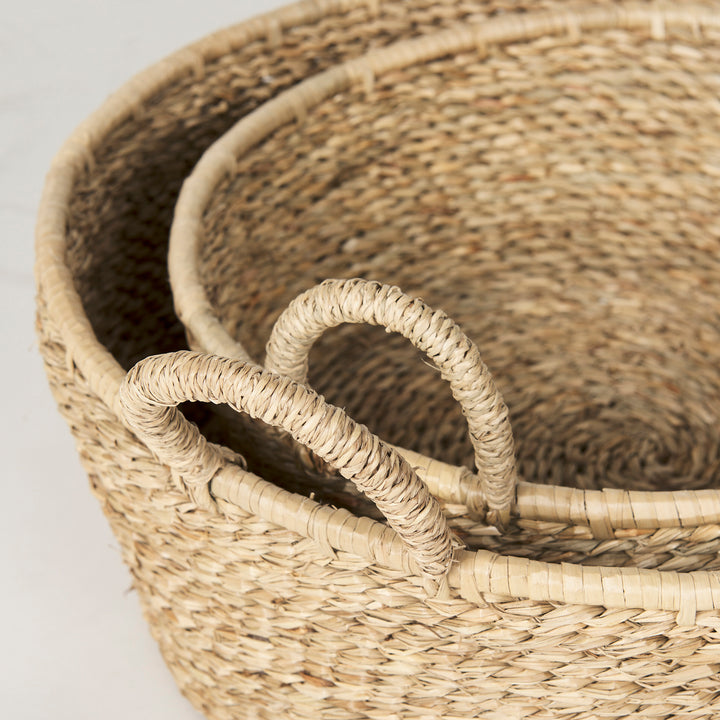 Ayanna Set of 2 Deep Nesting Seagrass Baskets w/ Handles Decor Mercana