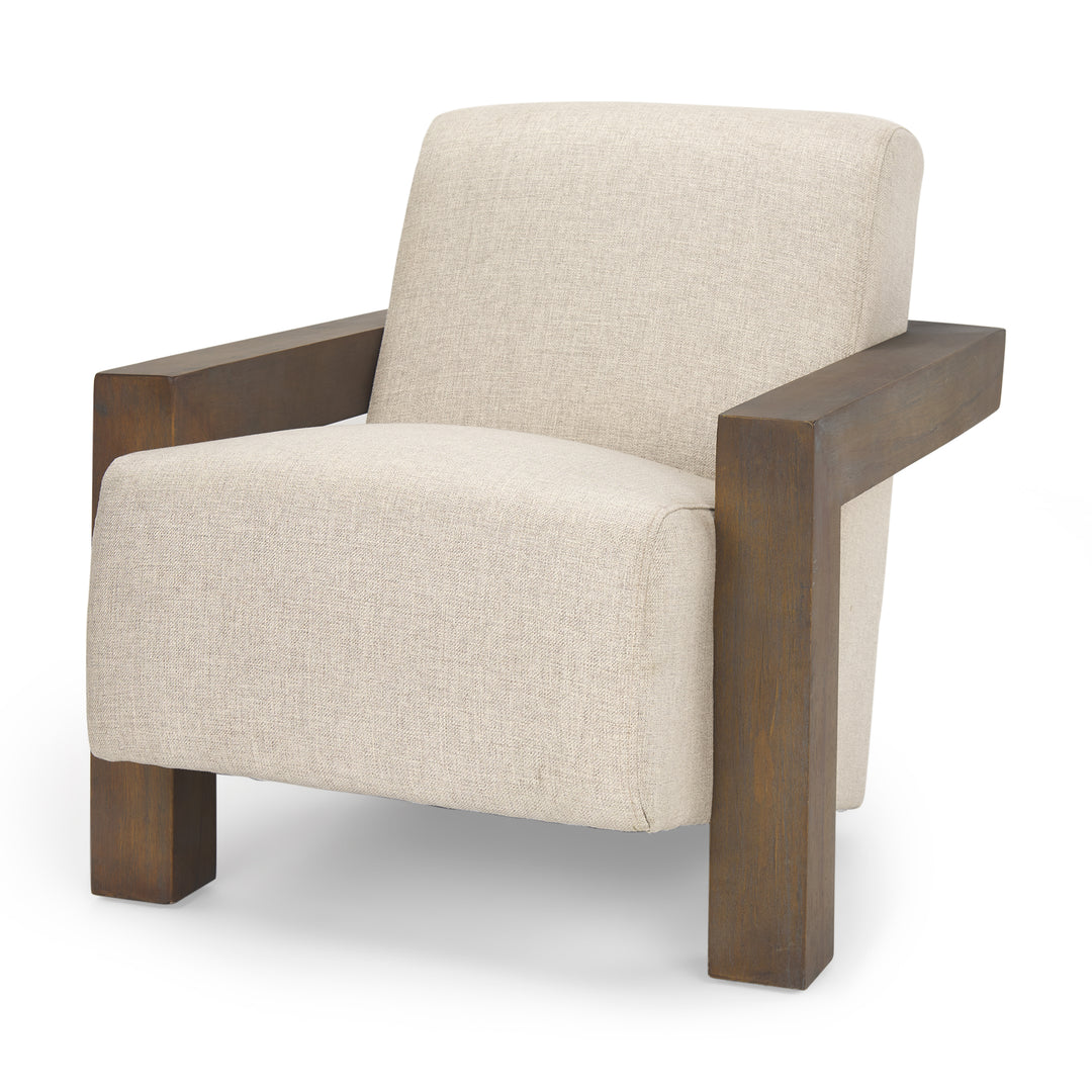 Sovereign Oatmeal Fabric Upholstered w/ Solid Wood Frame Accent Chair Living Room Mercana