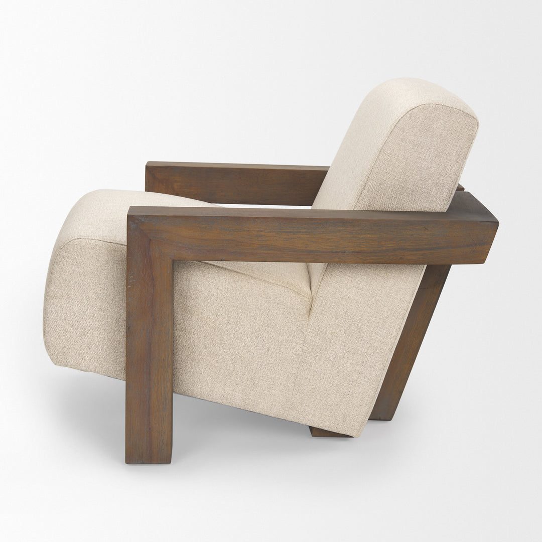 Sovereign Oatmeal Fabric Upholstered w/ Solid Wood Frame Accent Chair Living Room Mercana