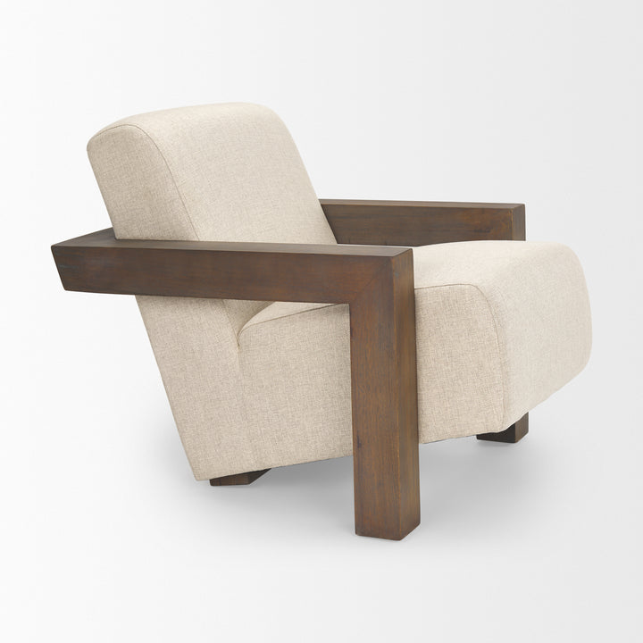 Sovereign Oatmeal Fabric Upholstered w/ Solid Wood Frame Accent Chair Living Room Mercana