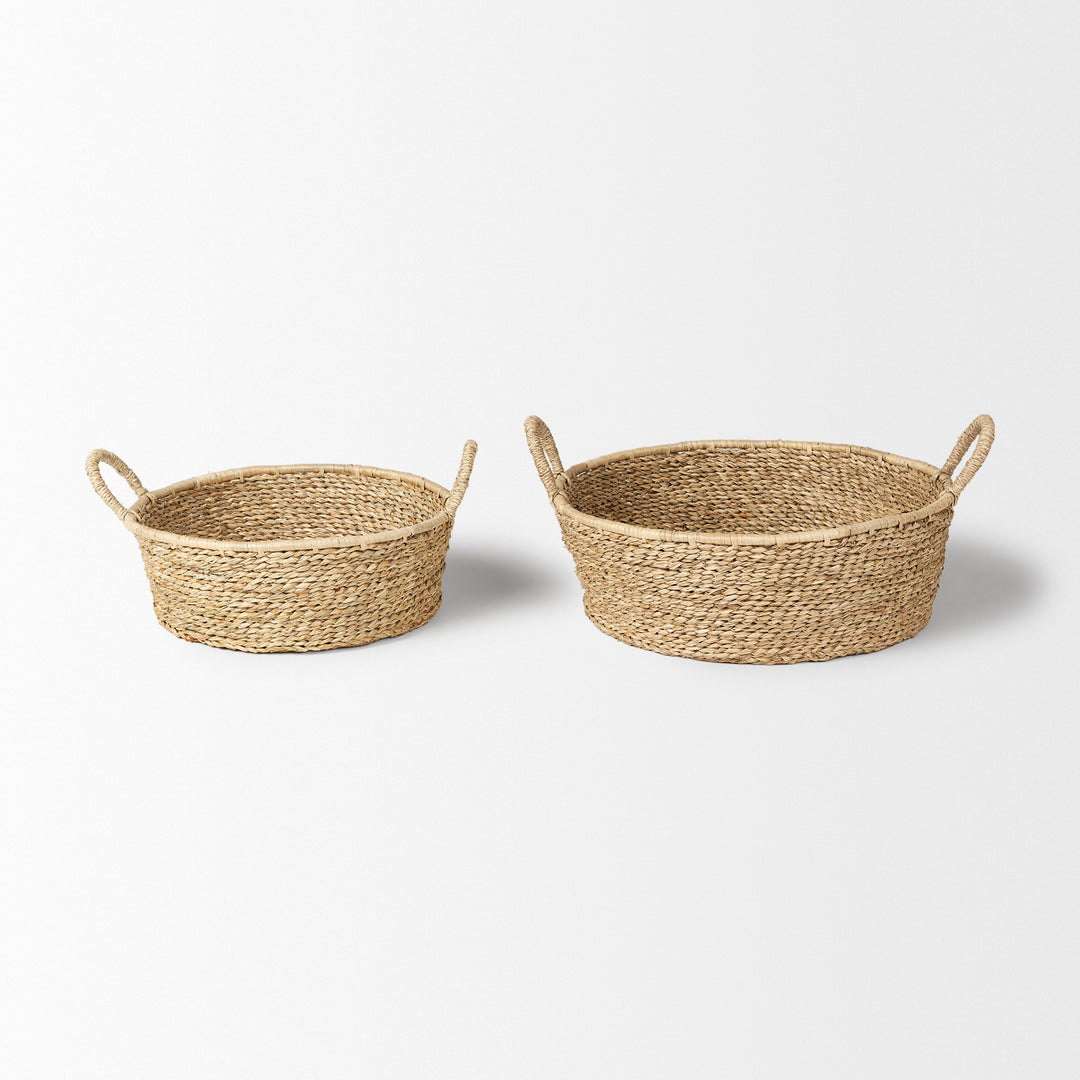Ayanna Set of 2 Deep Nesting Seagrass Baskets w/ Handles Decor Mercana