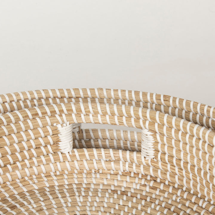Kalama Set of 2 Large Round Seagrass Trays w/ Handles Decor Mercana