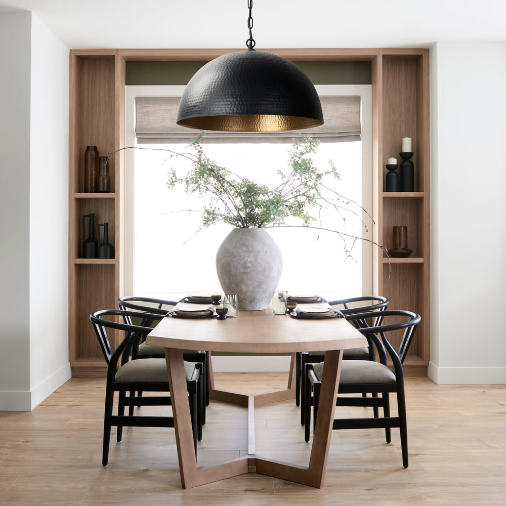 Karina 36" Round Matte Black Hammered Metal Dome Pendant Light Decor Mercana