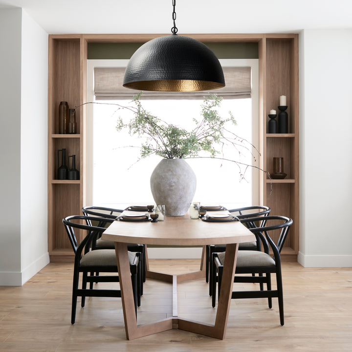 Karina 36" Round Matte Black Hammered Metal Dome Pendant Light Decor Mercana