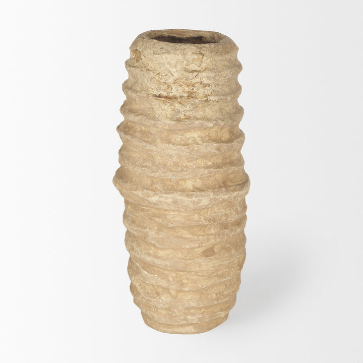 Kamli Small Beige Paper Mache Vase Decor Mercana