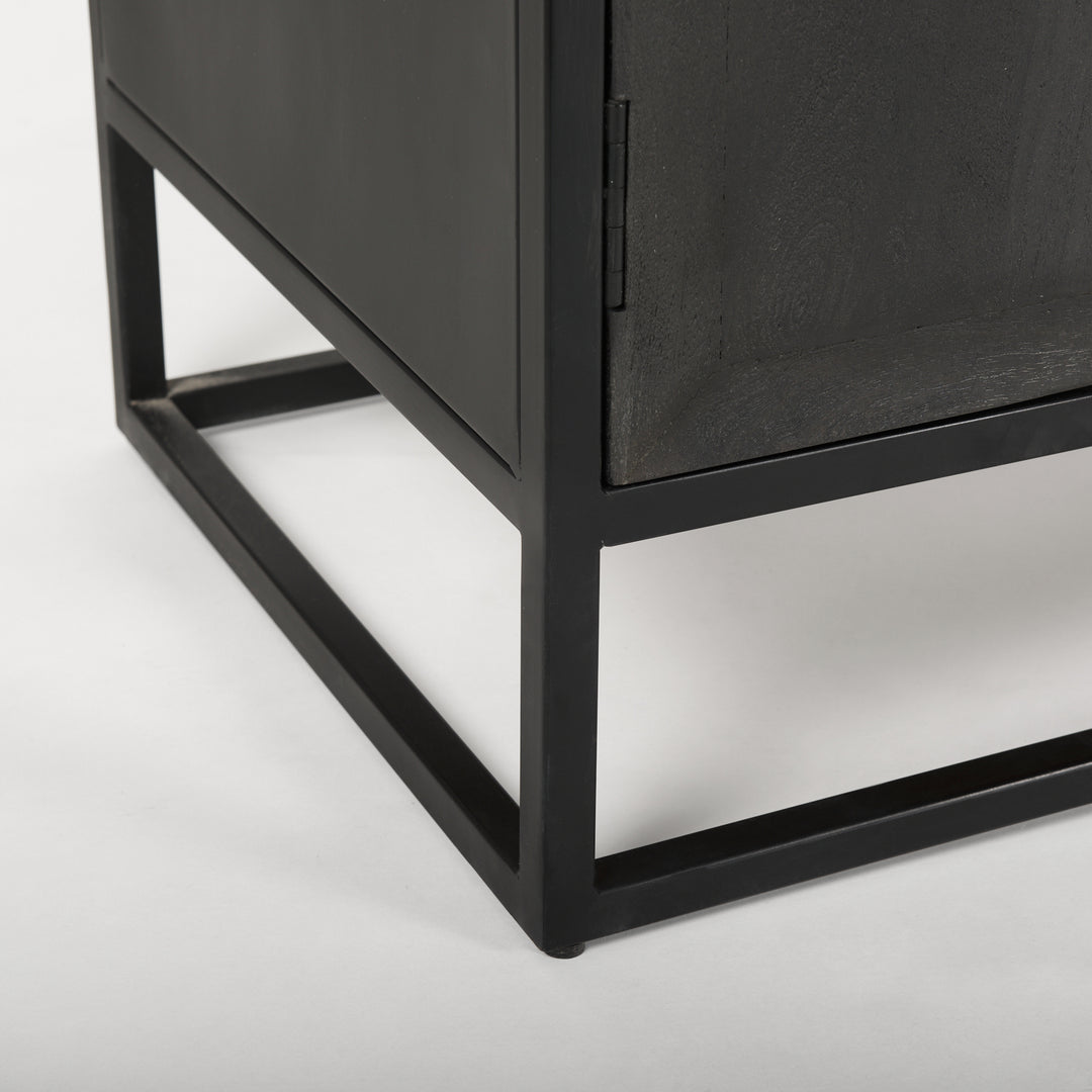 Sloan 85.5H Black Wood W/Black Metal Frame Arch Cabinet Decor Mercana