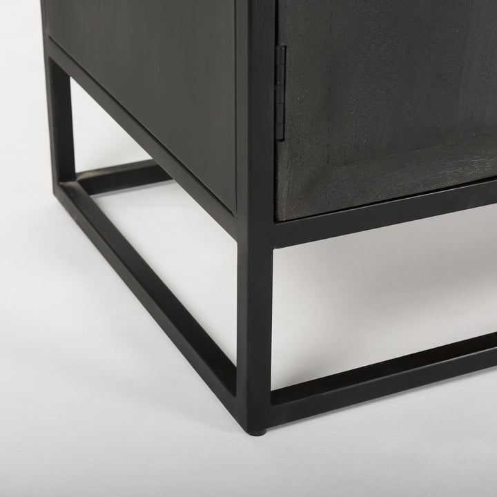 Sloan 85.5H Black Wood W/Black Metal Frame Arch Cabinet Decor Mercana