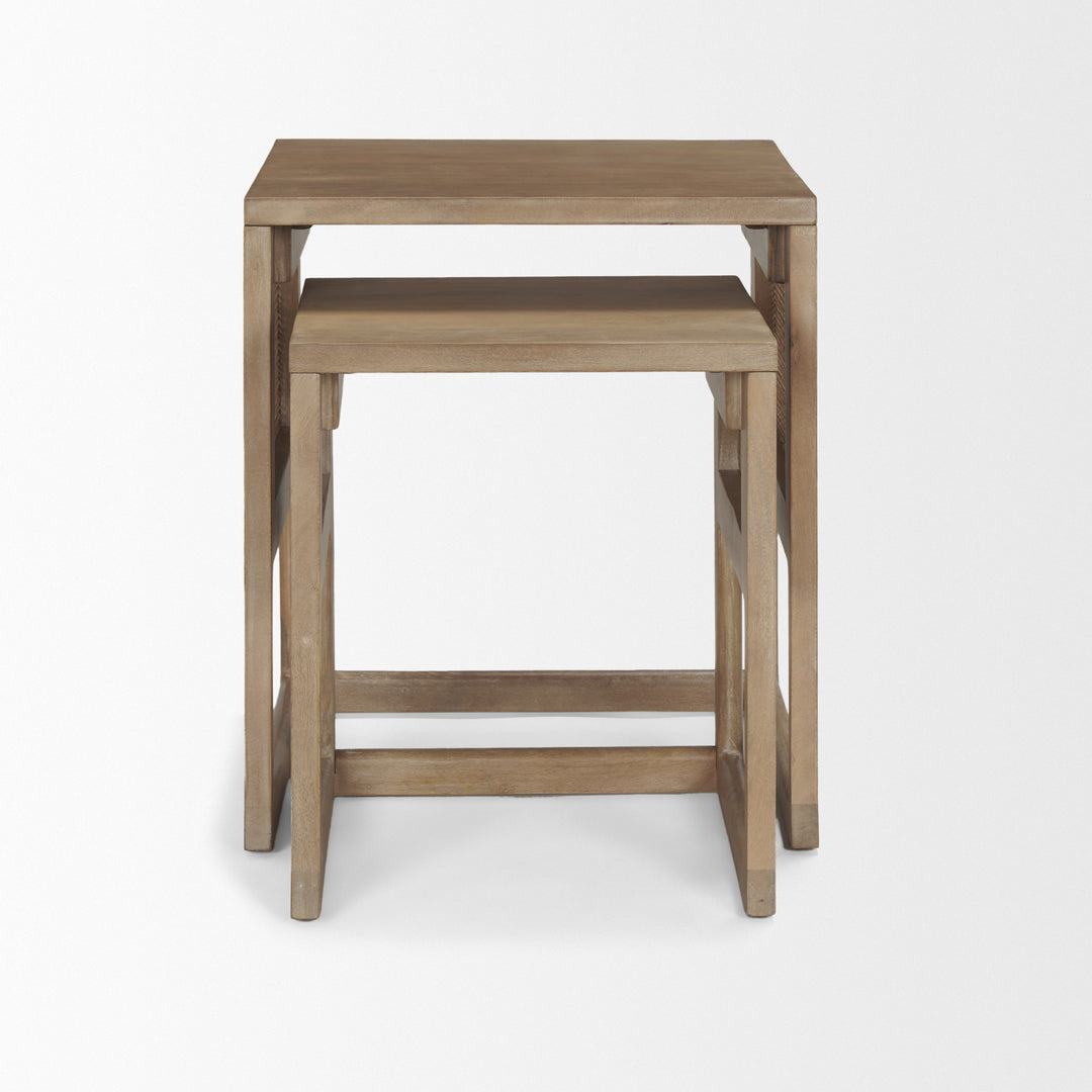 Grier Set of 2 Light Brown Solid Wood w/ Cane Nesting Accent Tables Dining Room Mercana