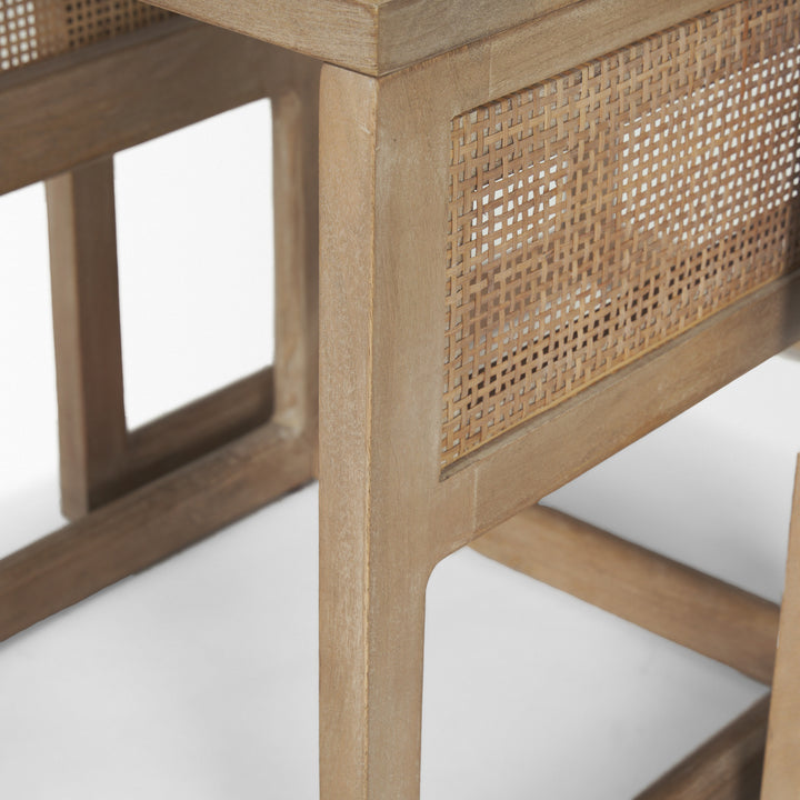 Grier Set of 2 Light Brown Solid Wood w/ Cane Nesting Accent Tables Dining Room Mercana