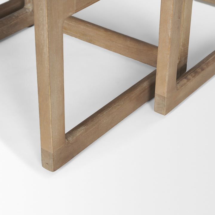 Grier Set of 2 Light Brown Solid Wood w/ Cane Nesting Accent Tables Dining Room Mercana