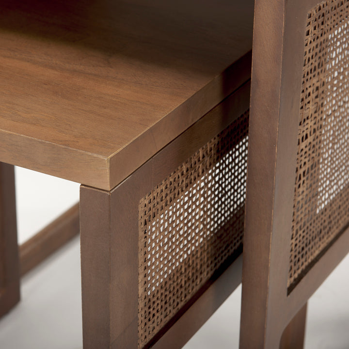 Grier Set of 2 Medium Brown Solid Wood w/ Cane Nesting Accent Tables Dining Room Mercana