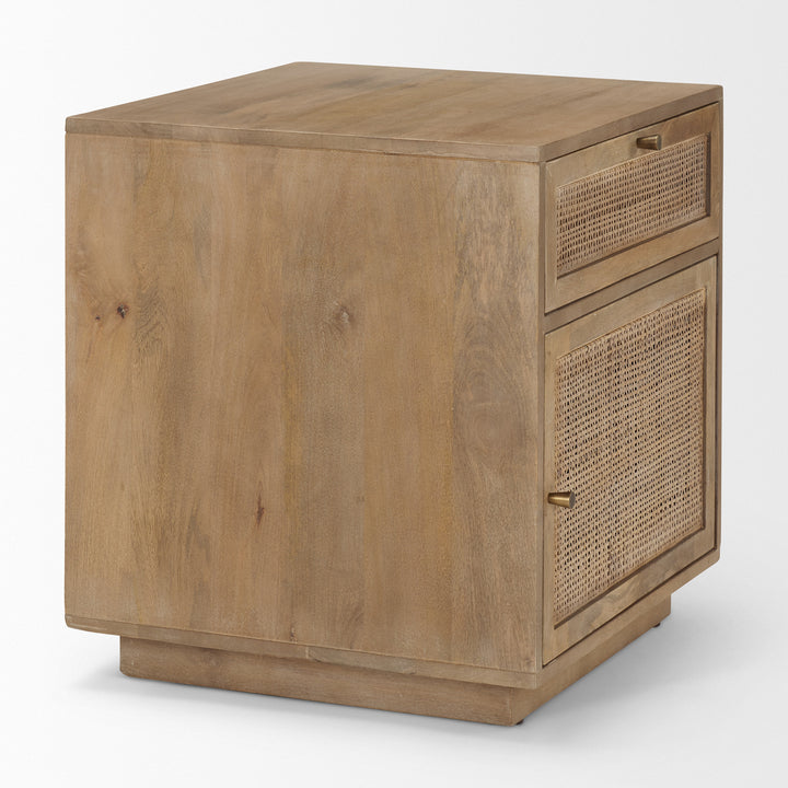Grier Light Brown Wood w/ Cane End Table Living Room Mercana
