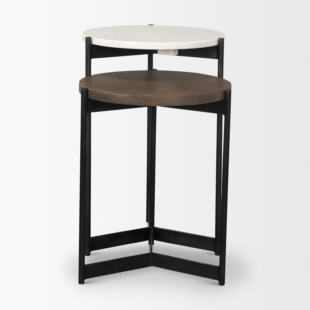 Larkin Marble & Dark Brown Wood Tabletop Nesting End/Side Tables Living Room Mercana