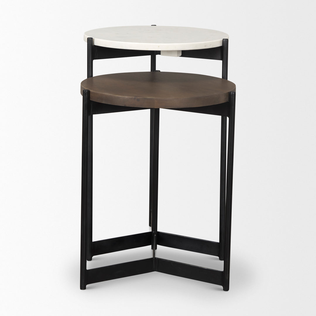 Larkin Marble & Dark Brown Wood Tabletop Nesting End/Side Tables Living Room Mercana