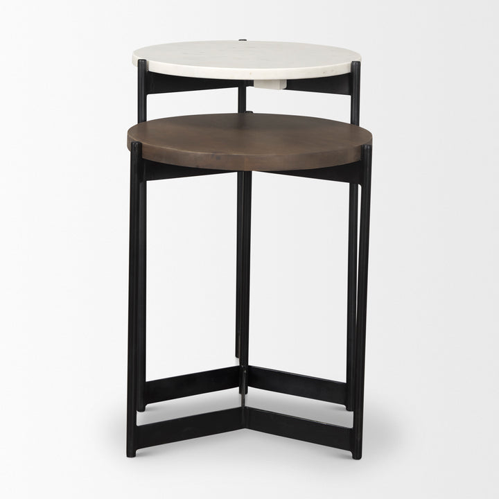 Larkin Marble & Dark Brown Wood Tabletop Nesting End/Side Tables Living Room Mercana