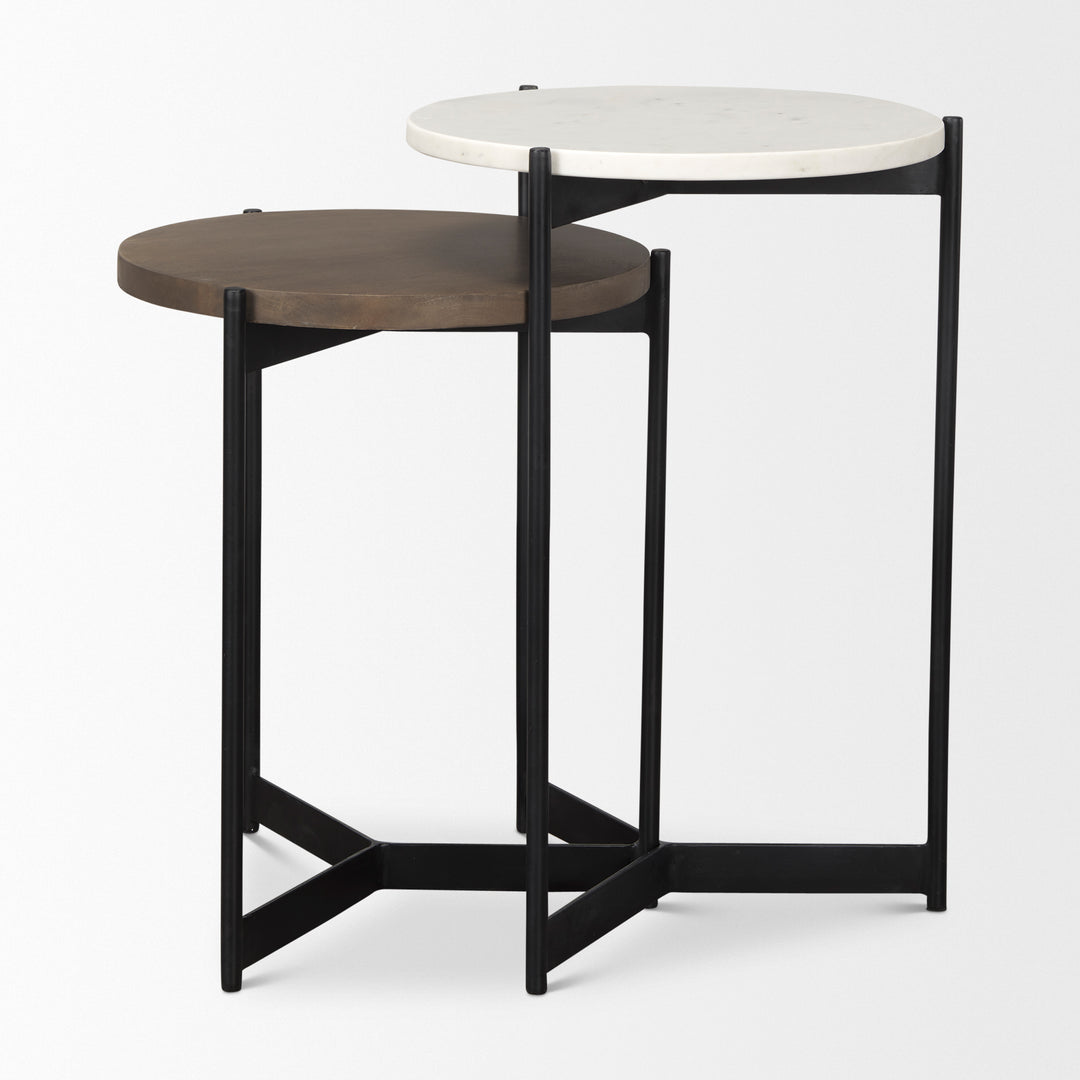 Larkin Marble & Dark Brown Wood Tabletop Nesting End/Side Tables Living Room Mercana