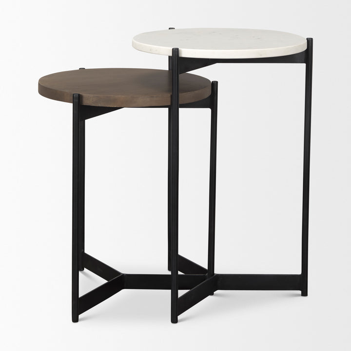 Larkin Marble & Dark Brown Wood Tabletop Nesting End/Side Tables Living Room Mercana
