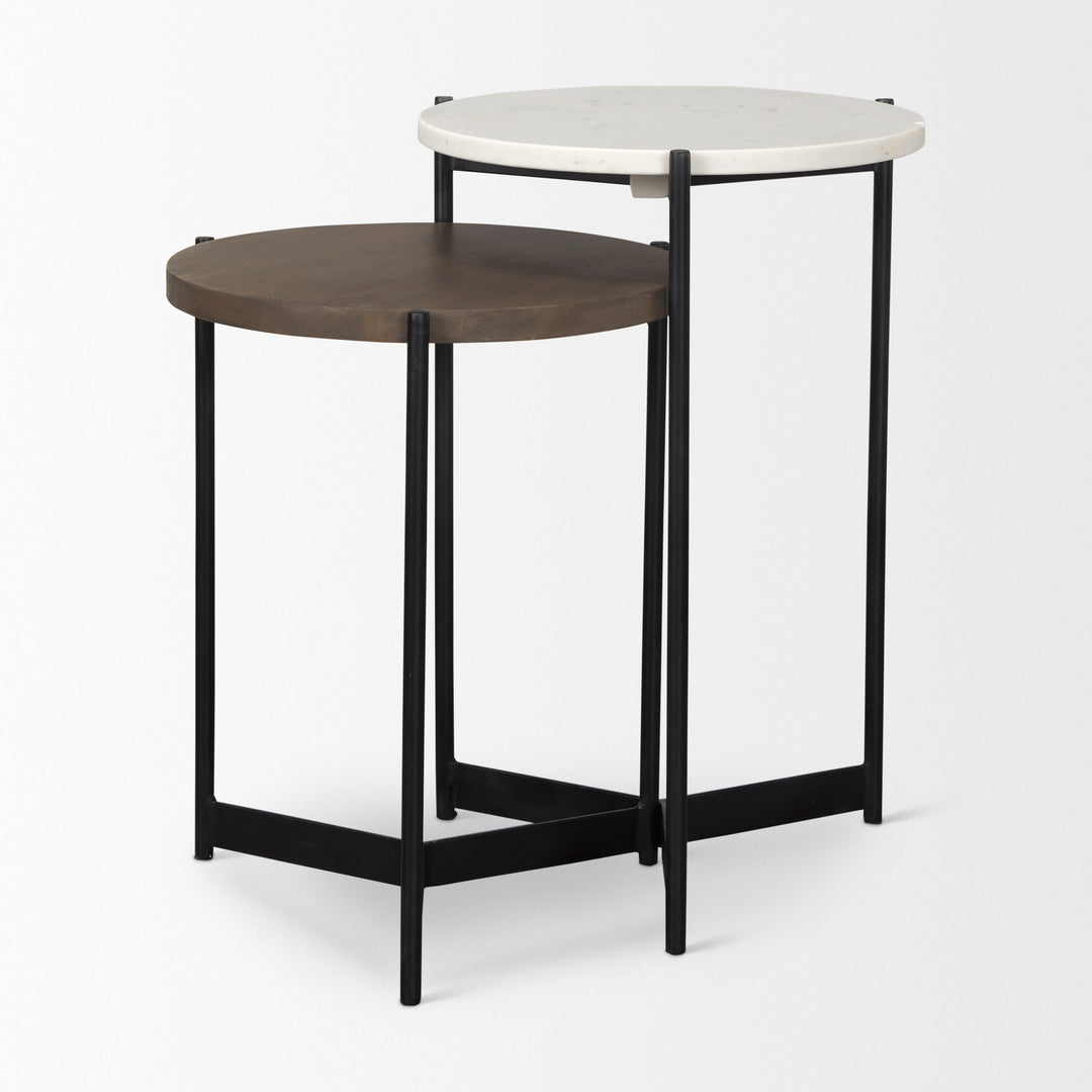 Larkin Marble & Dark Brown Wood Tabletop Nesting End/Side Tables Living Room Mercana