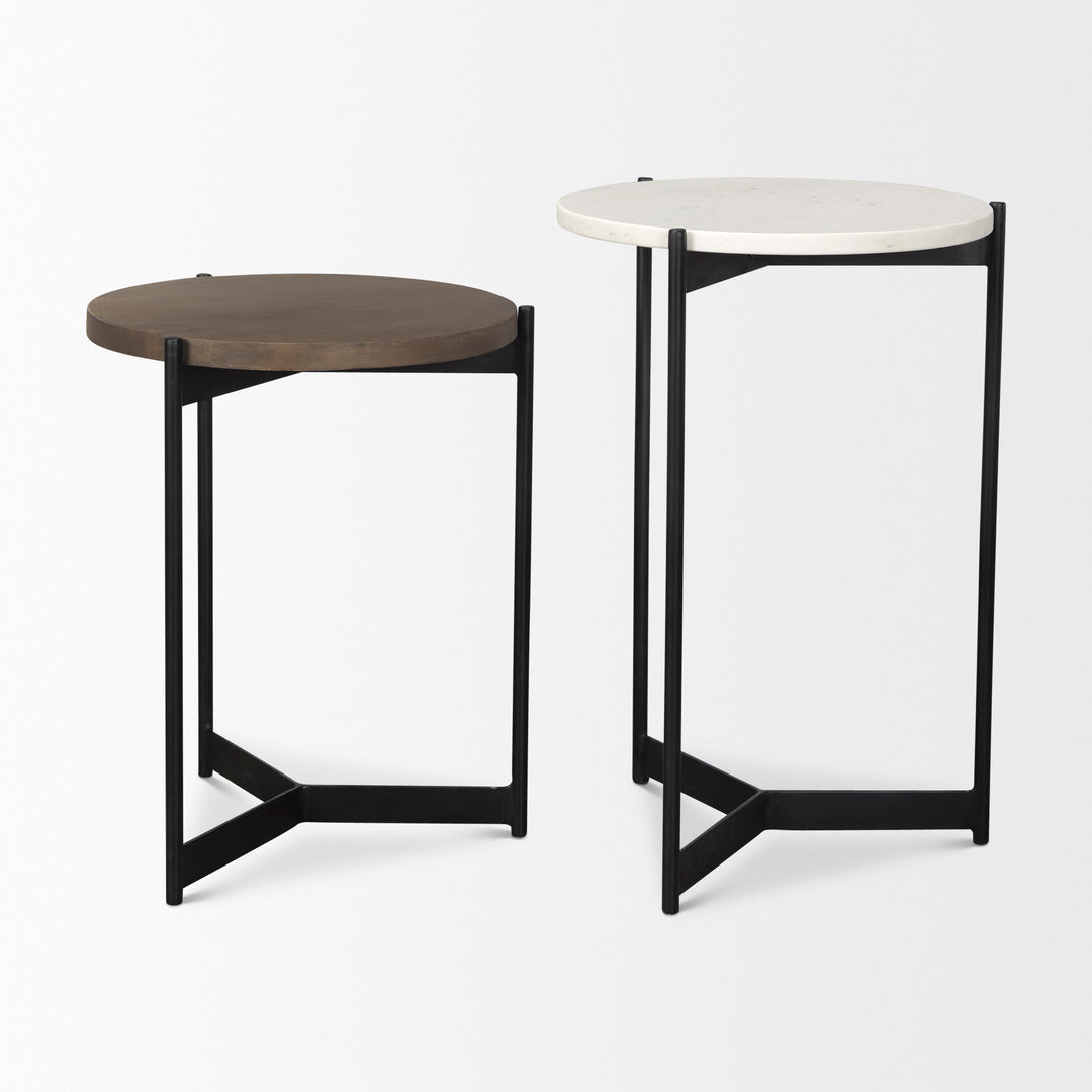 Larkin Marble & Dark Brown Wood Tabletop Nesting End/Side Tables Living Room Mercana