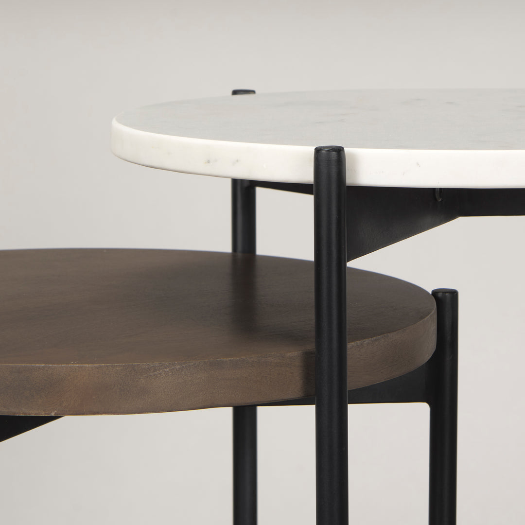 Larkin Marble & Dark Brown Wood Tabletop Nesting End/Side Tables Living Room Mercana